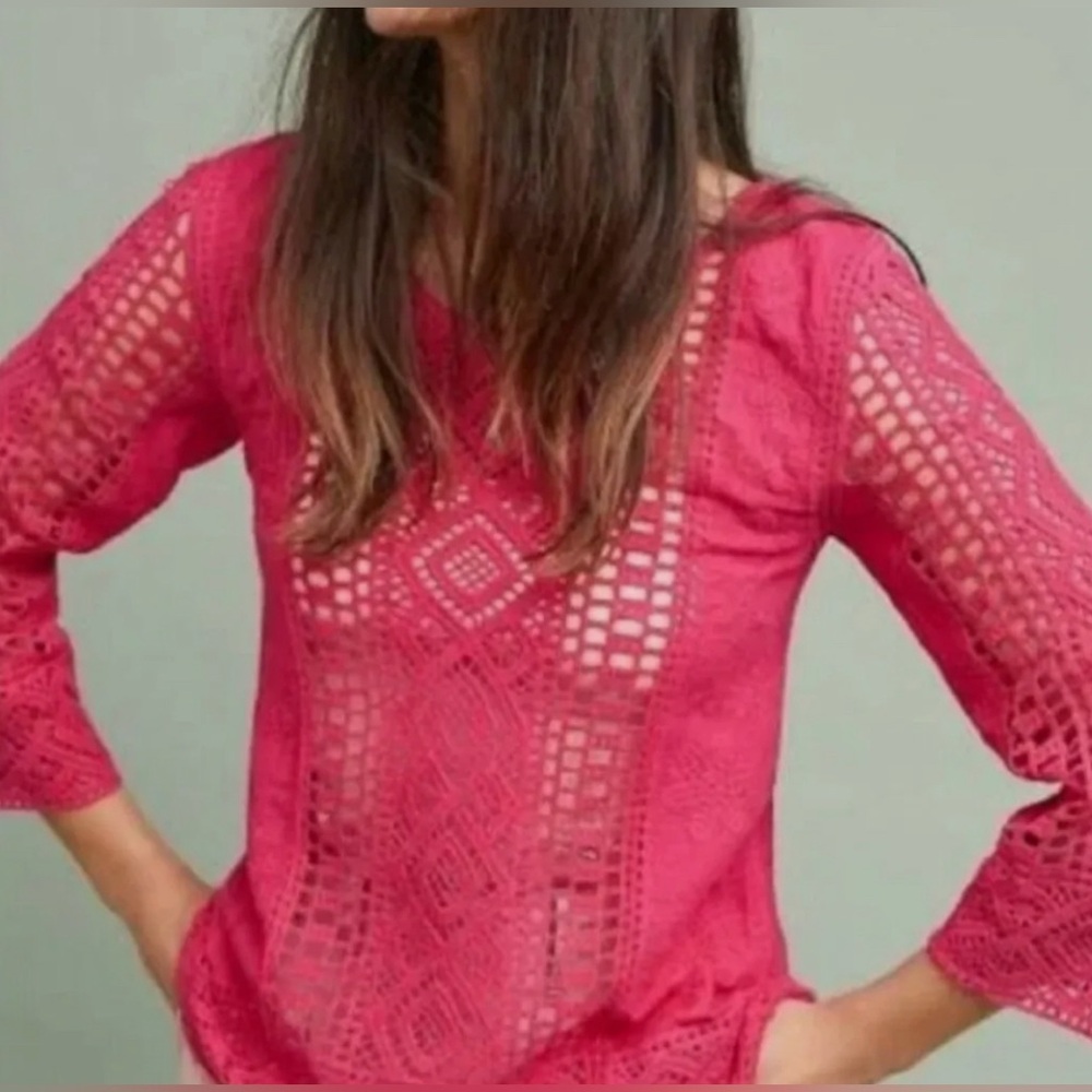 Anthropologie Shavonne pink crochet top by Blue Tassel